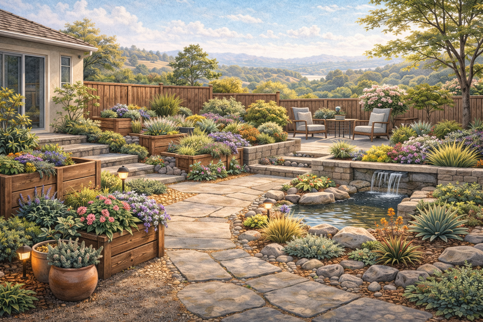 Elegant formal garden with manicured hedges